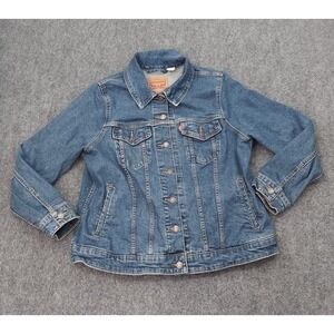 LEVIS Denim Trucker Jacket Womens 1X Plus Blue Button Front Jean Stretch